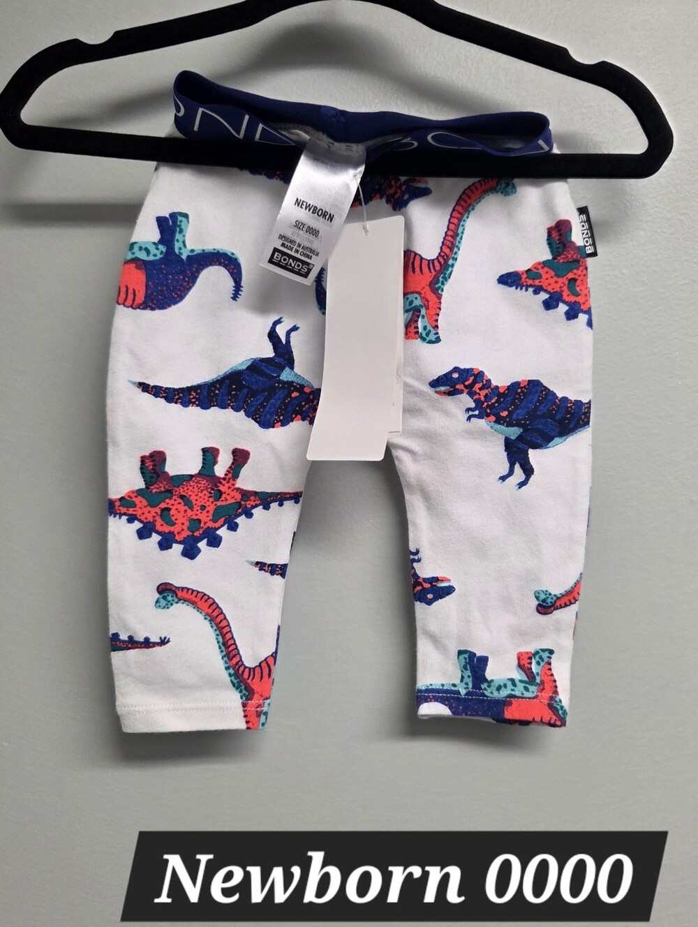 Bonds White Leggings with Blue & Coral Dinosaur Print Newborn 0000